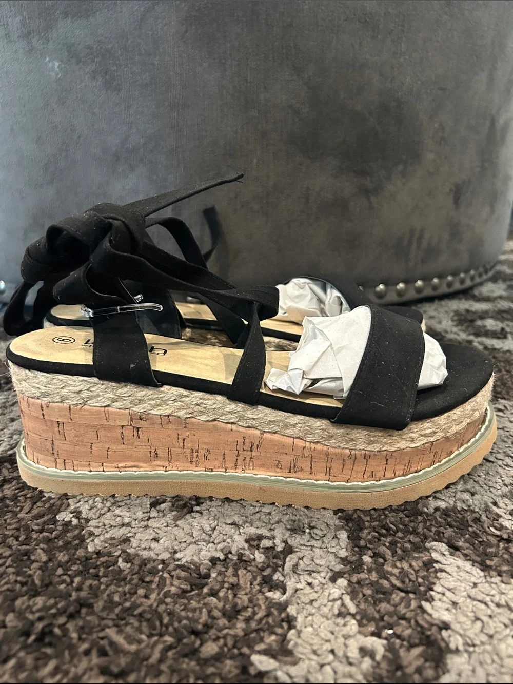 Krush Black Platform Espadrille Lace-Up Sandals